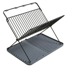 Secaplatos Plegable De Acero Negro Con Bandeja De Plastico Gris