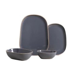 Plato Playo Zarzis Gris Oscuro Brillante Con Borde Natural 29 Cm - tienda online