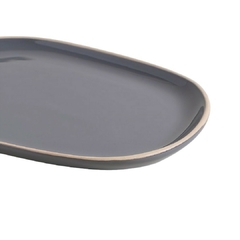 Plato Postre Zarzis Gris Oscuro Brillante Con Borde Natural 23.5 Cm - Vienna Hogar