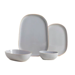 Plato Postre Zarzis Gris Claro Brillante Con Borde Natural 23.5 Cm - tienda online