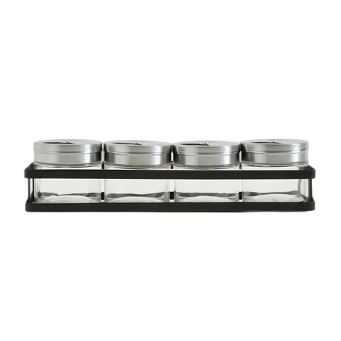 Set x 4 Especieros Rack De Metal Negro 27 x 8 x 6,5 Cm