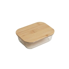 Tupper De Vidrio Rectangular Con Tapa De Bambu 600 Ml