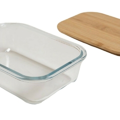 Tupper De Vidrio Rectangular Con Tapa De Bambu 600 Ml en internet