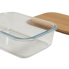 Tupper De Vidrio Rectangular Con Tapa De Bambu 1000 Ml en internet