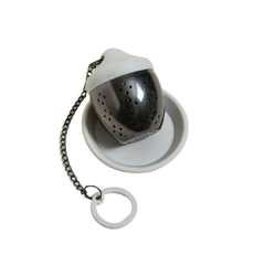 Infusor De Te De Acero Negro Brillante Y Silicona Gris Con Apoyo 5 Cm