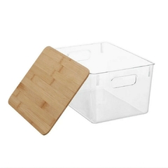 Caja Plástico Con Tapa Bambú Transparente (M) en internet