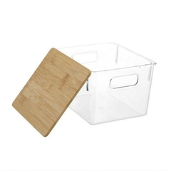 Caja Plástico Con Tapa Bambú Transparente (L) en internet