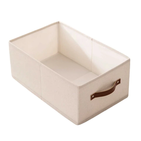 Caja Forrada En Tela Con Manija De Cuero (S)