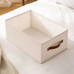 Caja Forrada En Tela Con Manija De Cuero (L) en internet