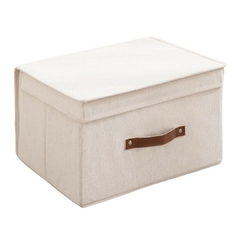 Caja Forrada En Tela Con Tapa y Manija De Cuero (S)