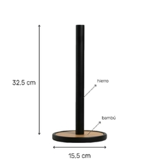 Porta Rollo Black Iron Base Bambú - Vienna Hogar