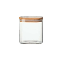 Frasco De Vidrio Cuadrado Con Tapa De Bambú (10 cm) - Vienna Hogar