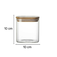 Frasco De Vidrio Cuadrado Con Tapa De Bambú (10 cm) en internet
