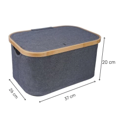 Cesto De Tela Con Marco De Bambu Con Tapa Gris en internet