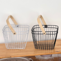 Canasto de Metal Con Manija de Madera Vienna White - tienda online