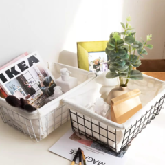 Canasto de Metal Con Funda de Tela Bilbao White - tienda online