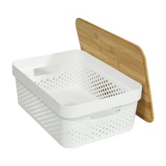 Canasto Blanco Con Tapa de Bambú Nórdica 11 Litros - comprar online