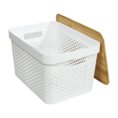Canasto Blanco Con Tapa de Bambú Nórdica 17 Litros - comprar online