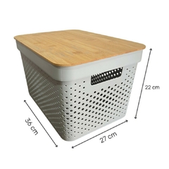 Canasto Gris Con Tapa de Bambú Nórdica 17 Litros - comprar online