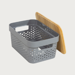 Canasto Gris Con Tapa de Bambú Nórdica 4.5 Litros - comprar online