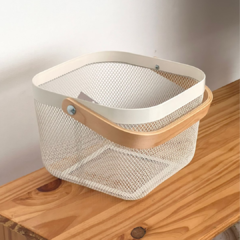 Canasto de Metal Con Manija de Madera Linz White - tienda online