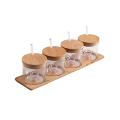Set x 4 Recipientes Acrílico Tapa Madera (38x10,5)