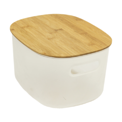 Canasto Oval Transparente Con Tapa de Bambú 12 Litros