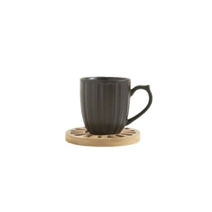 Set x 6 Tazas Negras Plato Bambú Rayadas 80 Ml - comprar online