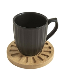 Set x 6 Tazas Negras Plato Bambú Rayadas 80 Ml en internet