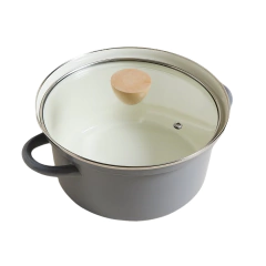 Cacerola Enlozada Gris Con Tapa De Vidrio Y Madera 22 Cm - comprar online