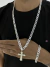 Conjunto grumet 9mm, corrente (70cm) + pulseira + pingente cruz - Prata 925