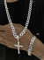 Conjunto grumet 10mm, corrente + pulseira + pingente cruz c/ cristo - Prata 925