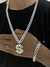 Conjunto grumet 9mm, corrente (70cm) + pulseira + pingente cifrão - Prata 925