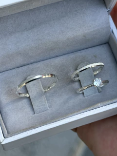 Alianças 2mm chanfradas + anel solitário (prata 950) - comprar online