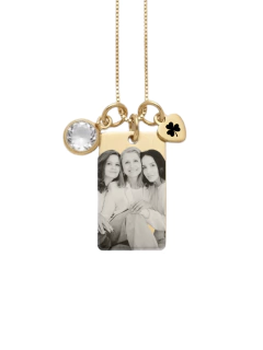Colar Personalizado Medalha Quadrada + Coração + Ponto de Luz
