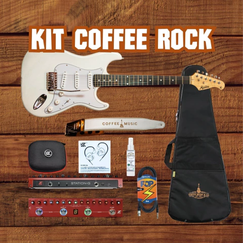Kit Coffee Rock (Guitarra + Correia + Palheta + Bag + Pedaleira + Cabo + Fone + Case Fone + Limpador) - comprar online