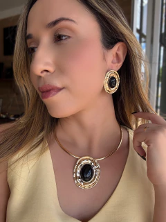 Conjunto aro orgânico com resina preta - comprar online