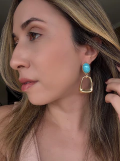 Brinco trapézio com turquesa - comprar online