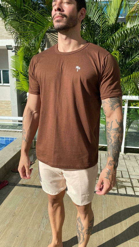 Camiseta Masculina - Algodão Fio 30 Penteado - Marrom - comprar online