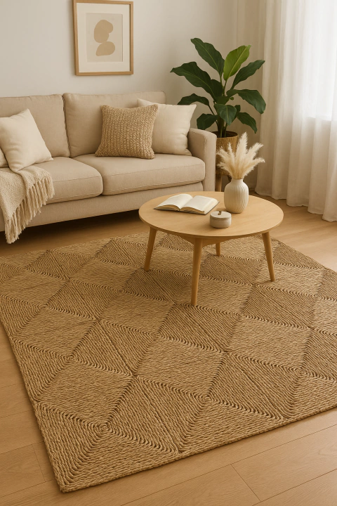 Alfombra de yute rectangular diseño cuadros 210x300 cm - comprar online