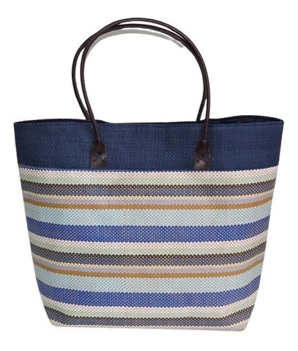 Bolso Playero Grande Azul Con Manija