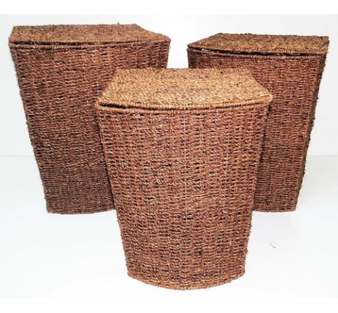 Canasto De Mimbre Marrón Xl Con Tapa (set X3)