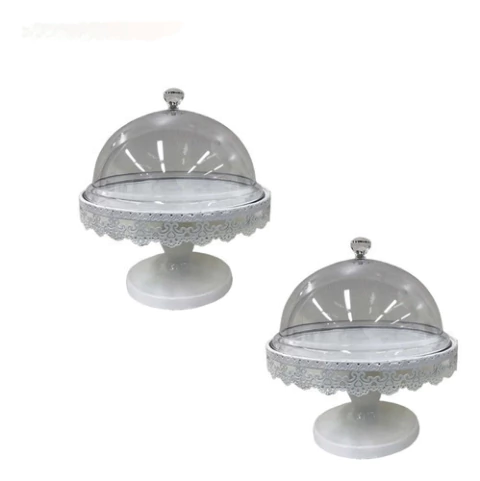 Posa Torta Con Base De Metal Y Tapa De Acrílico (pack X 2)