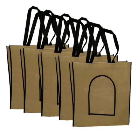 Bolsas X5 Friselina Tela Plegable 38x43 Color Beige O Negro