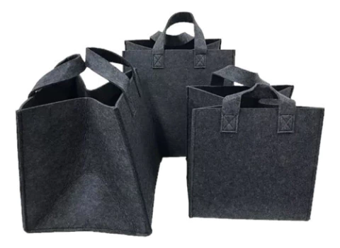 Bolso De Felpa Con Manija Negro (set X3)