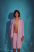 Camisa blazer com ombreiras em viscose lavanda