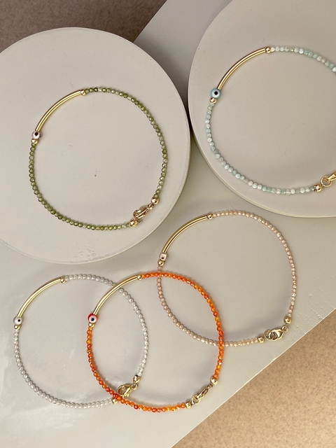 Pulsera ojo protector con circonitas y goldfilled - hecho a mano