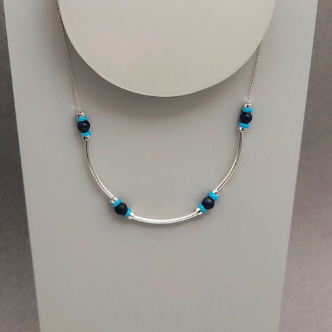 collar con tubos de plata - lapislázuli y turquesa