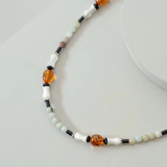 Collar de plata, ambar, amazonita, madreperla y ónix - comprar online