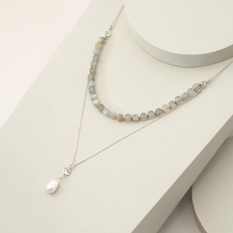 Collar doble cadena y piedras